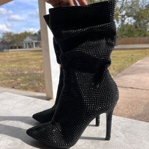 Elegant Black Rhinestone Women's Boots